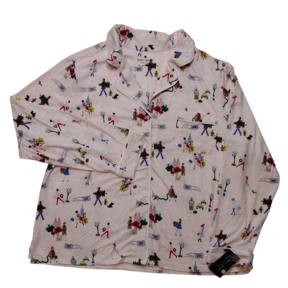 Kate Spade Christmas Novelty Pajamas Women XL Blush Multicolorβ 2 PCs Set